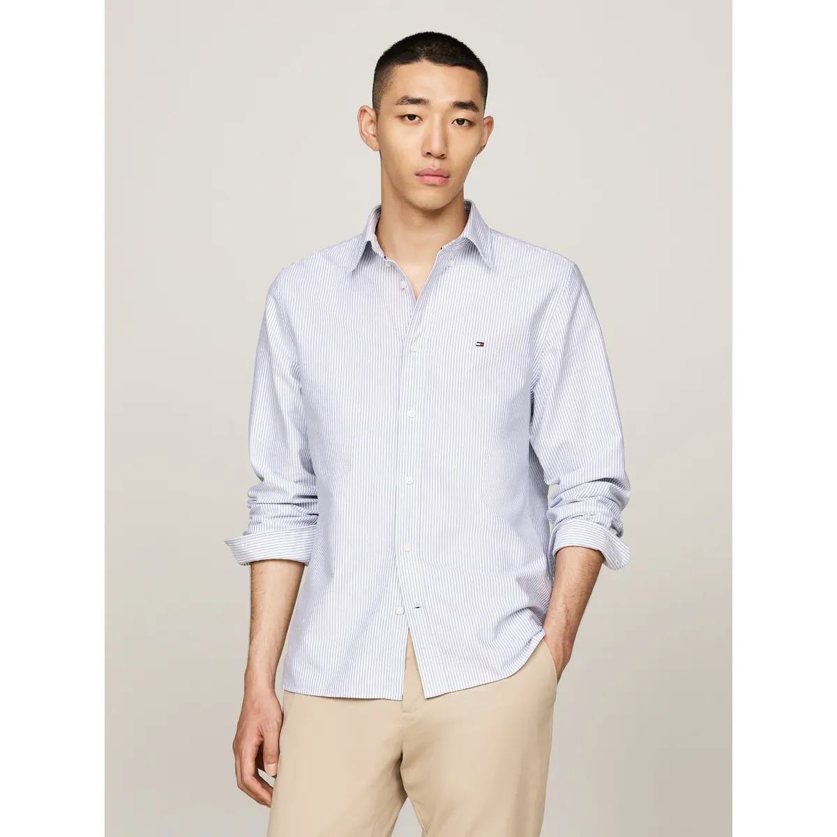 TOMMY HILFIGER - Camisa Heritage De Rayas Regular Fit Celeste Tommy Hilfiger