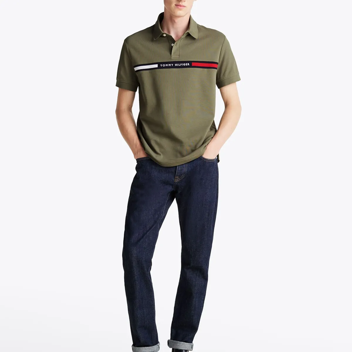 TOMMY HILFIGER - Polo Chest Insert Logo Verde Tommy Hilfiger