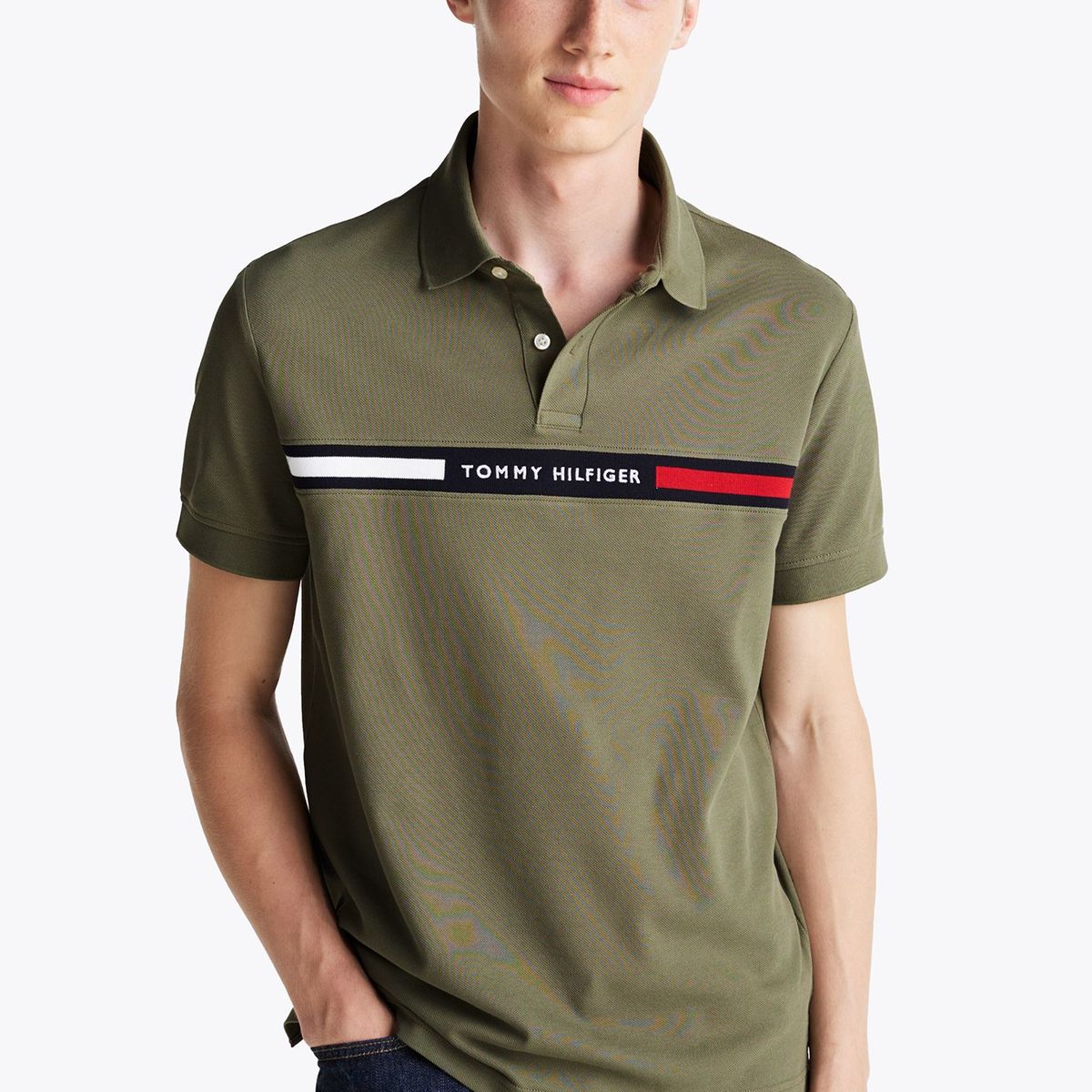 TOMMY HILFIGER - Polo Chest Insert Logo Verde Tommy Hilfiger