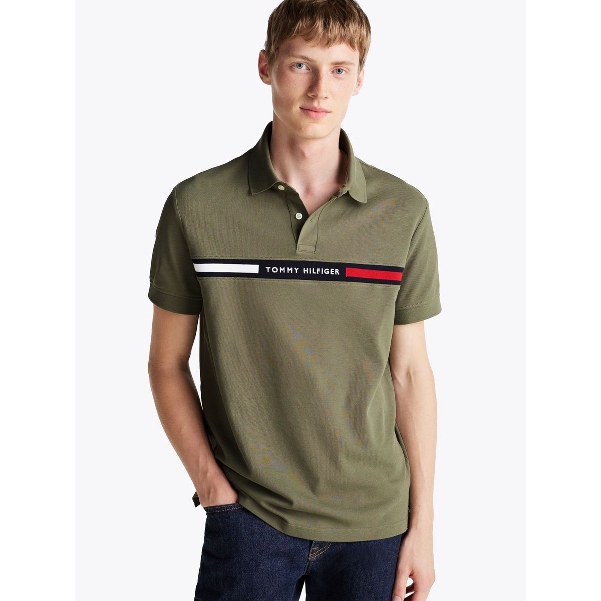 TOMMY HILFIGER - Polo Chest Insert Logo Verde Tommy Hilfiger