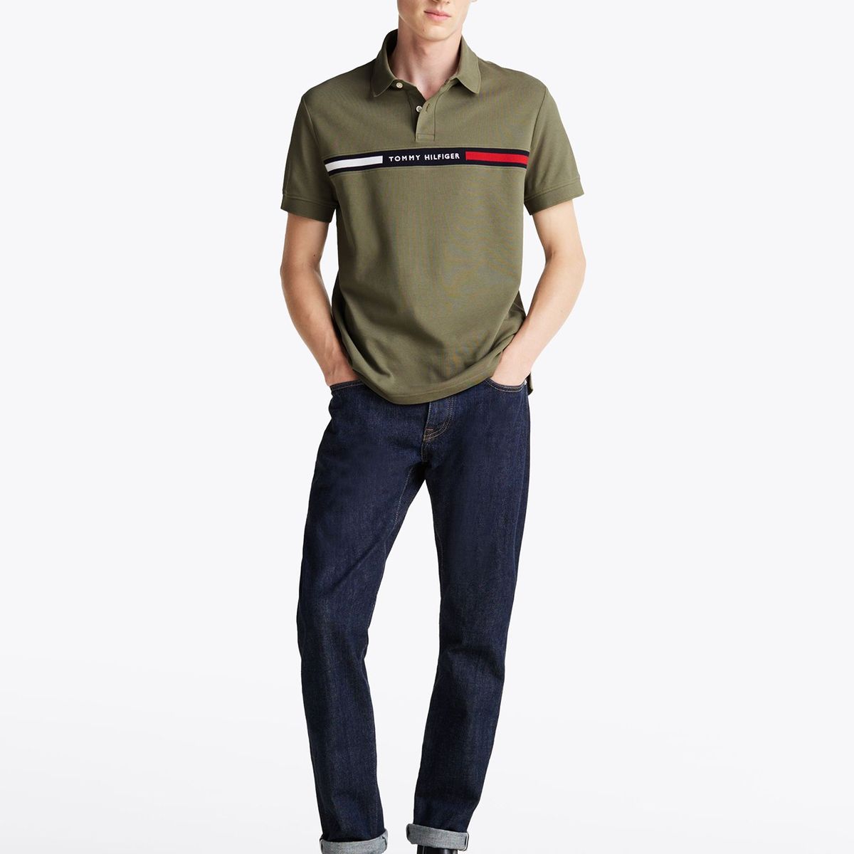 TOMMY HILFIGER - Polo Chest Insert Logo Verde Tommy Hilfiger