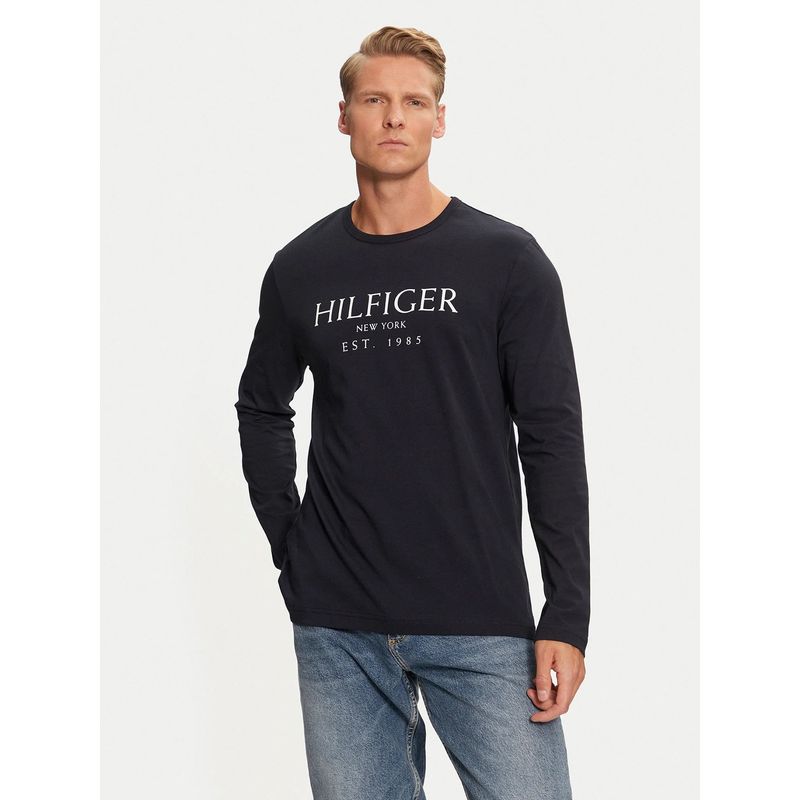 TOMMY HILFIGER - Polera Solid Con Logo Regular Fit Azul Tommy Hilfiger