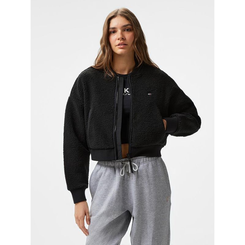 TOMMY HILFIGER - Polerón Estilo Bomber Solid Negro Tommy Hilfiger