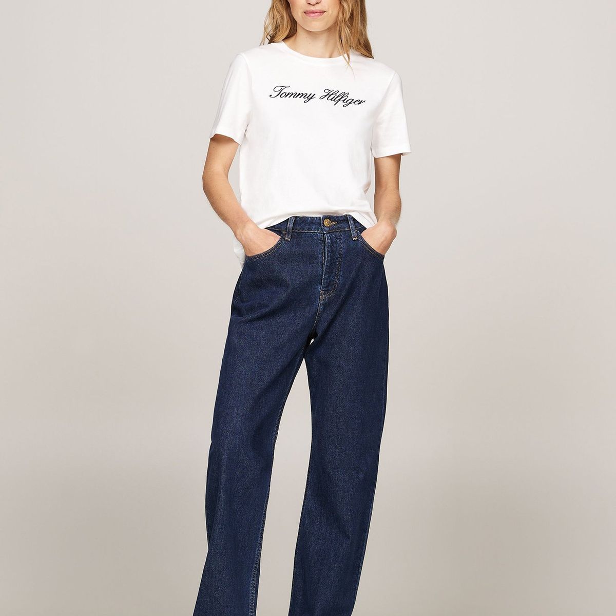 TOMMY HILFIGER - Polera Con Logo Script Regular Fit Blanco Tommy Hilfiger