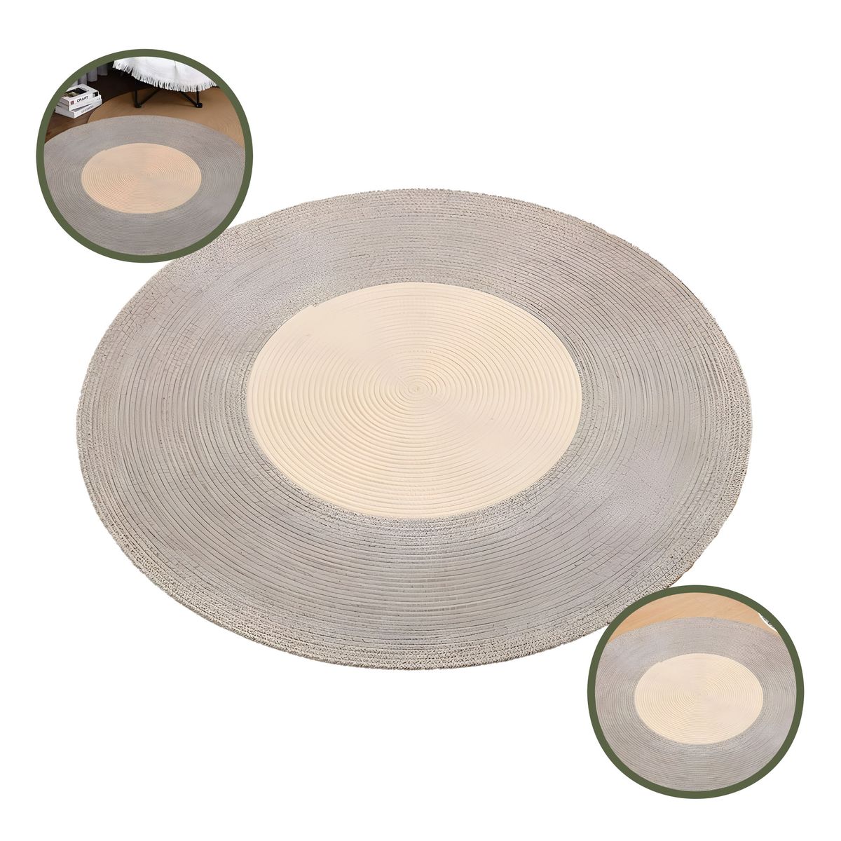 GENERICO - Alfombra Artesanal Algodón Redonda Gris Beige Y Bicolor 120 Cm