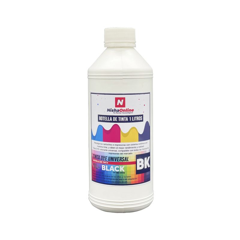 N NISHA ONLINE - Tinta Universal 1 Litros Compatible Ecotank T664 Color Negro