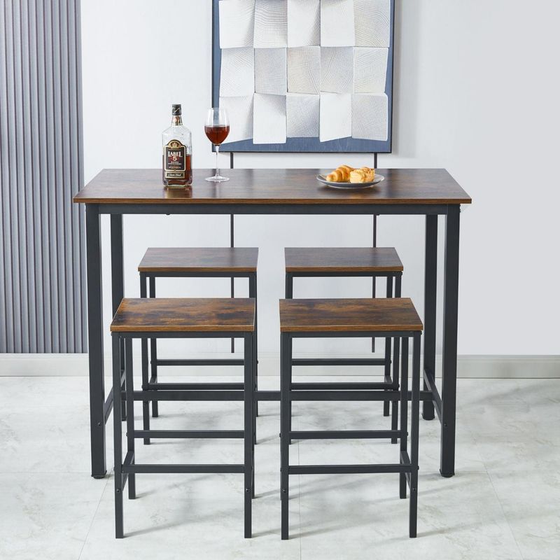 PANDALINO - Pack Mesa Alta + 4 Taburetes Bar - Estilo Industrial