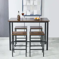 PANDALINO - Pack Mesa Alta + 4 Taburetes Bar - Estilo Industrial