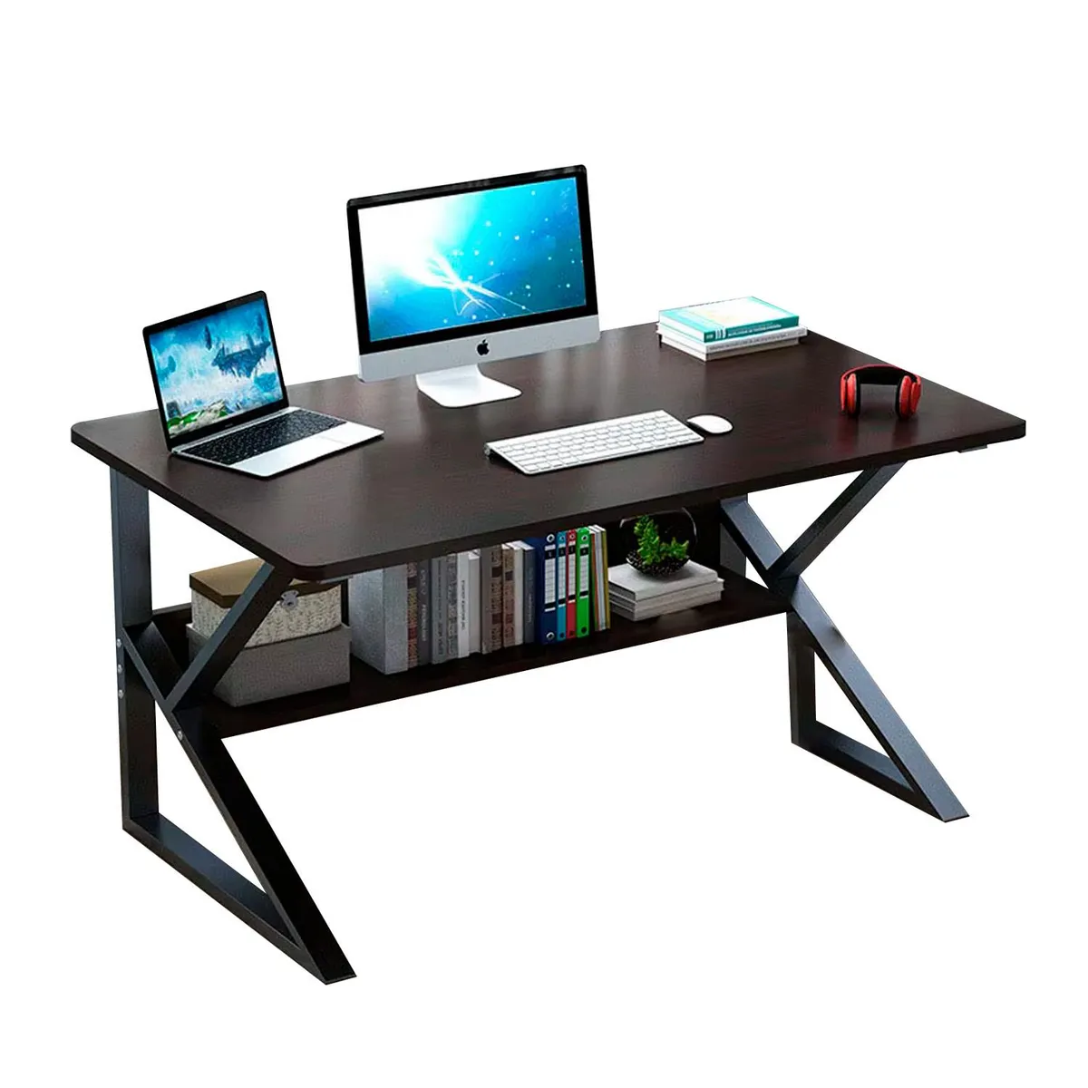 GLOBAL LATIN GROUP - Mesa Escritorio de Metal Moderna Compacta y Resistente - Marron