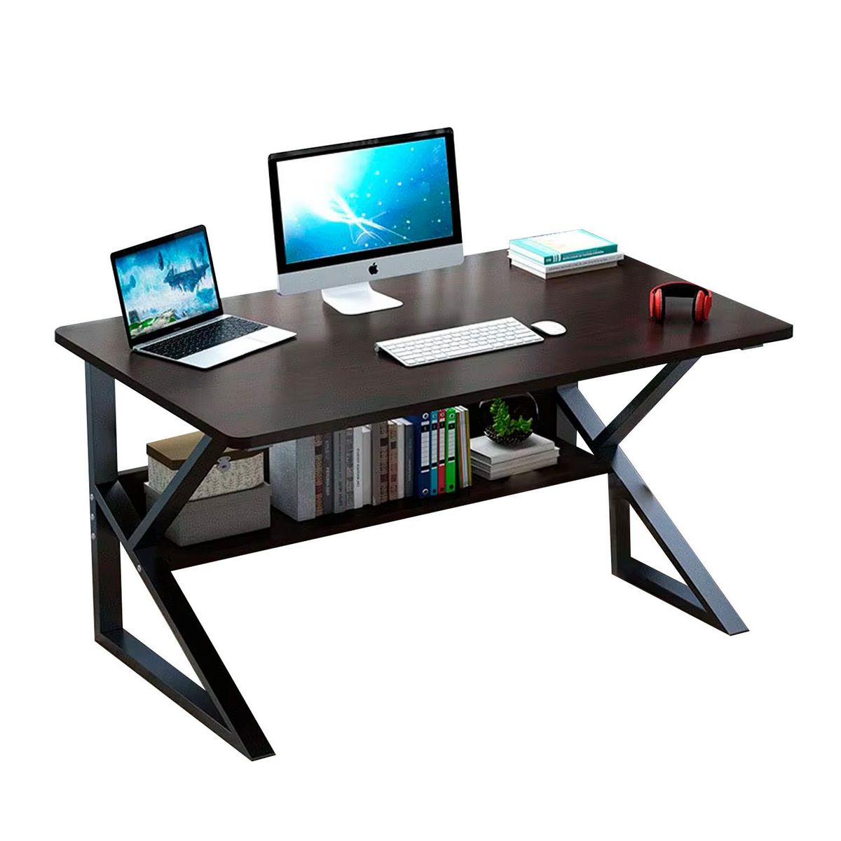 GLOBAL LATIN GROUP - Mesa Escritorio de Metal Moderna Compacta y Resistente - Marron