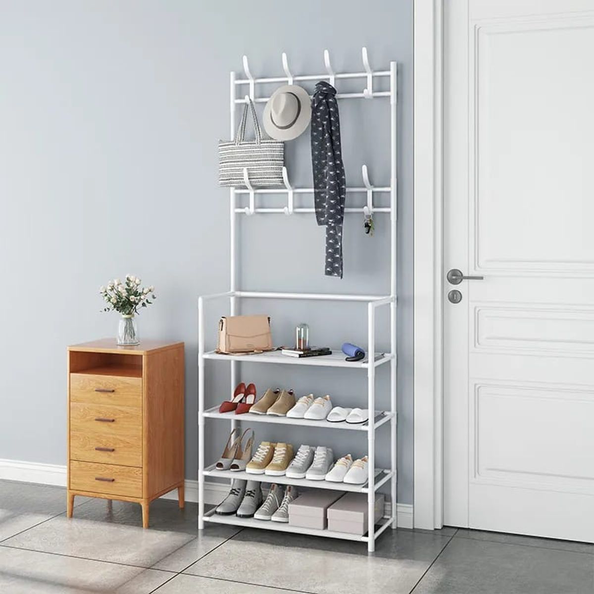 OEM - ORGANIZADOR PERCHERO ZAPATERO METALICO CLOSET BLANCO