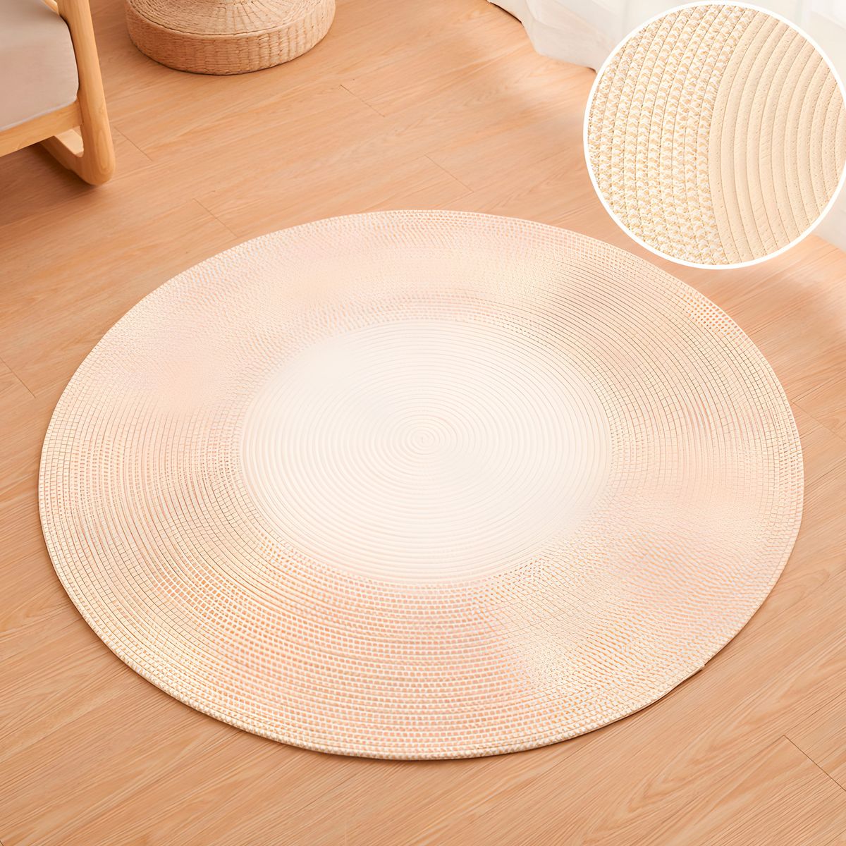 GENERICO - Alfombra Artesanal Algodón Sala Hogar Redonda Beige 120 CM