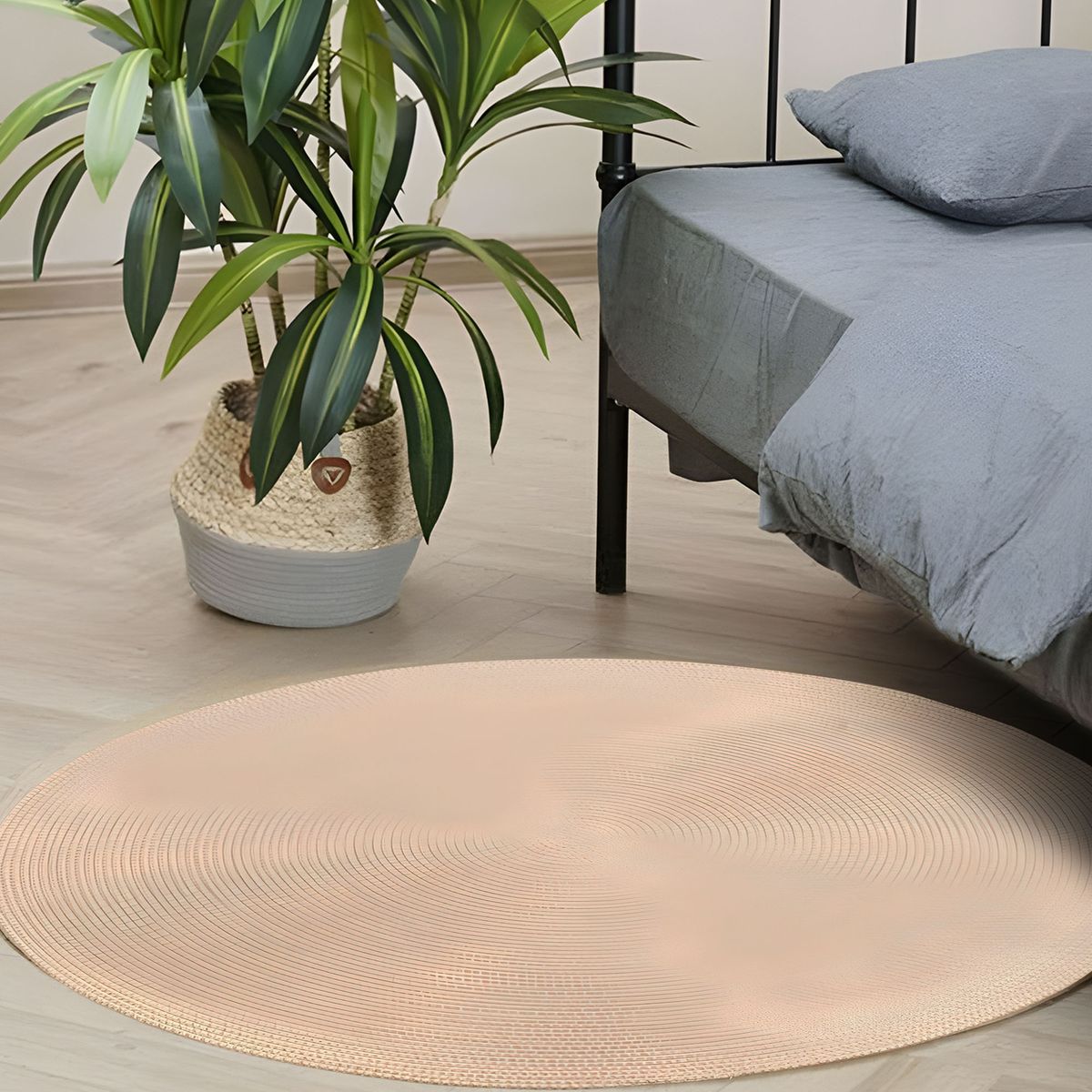 GENERICO - Alfombra Artesanal Algodón Sala Hogar Redonda Gris Beige 150 Cm