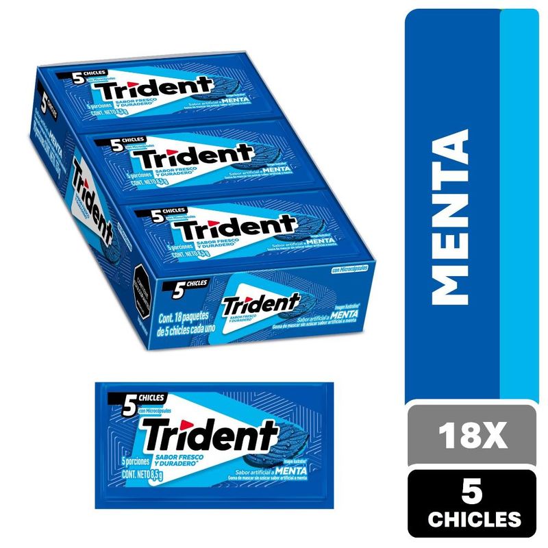 TRIDENT - Chicle Trident® Sabor Menta Sin Azúcar Pack 18 Unidades de 5 un cu