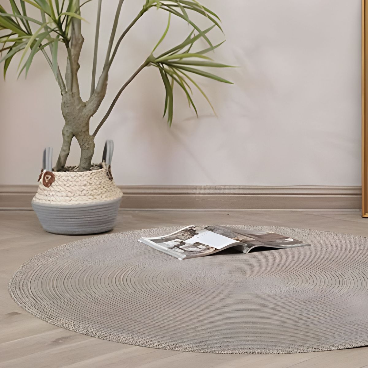 GENERICO - Alfombra Artesanal Algodón Sala Hogar Redonda Gris y Beige 150 Cm