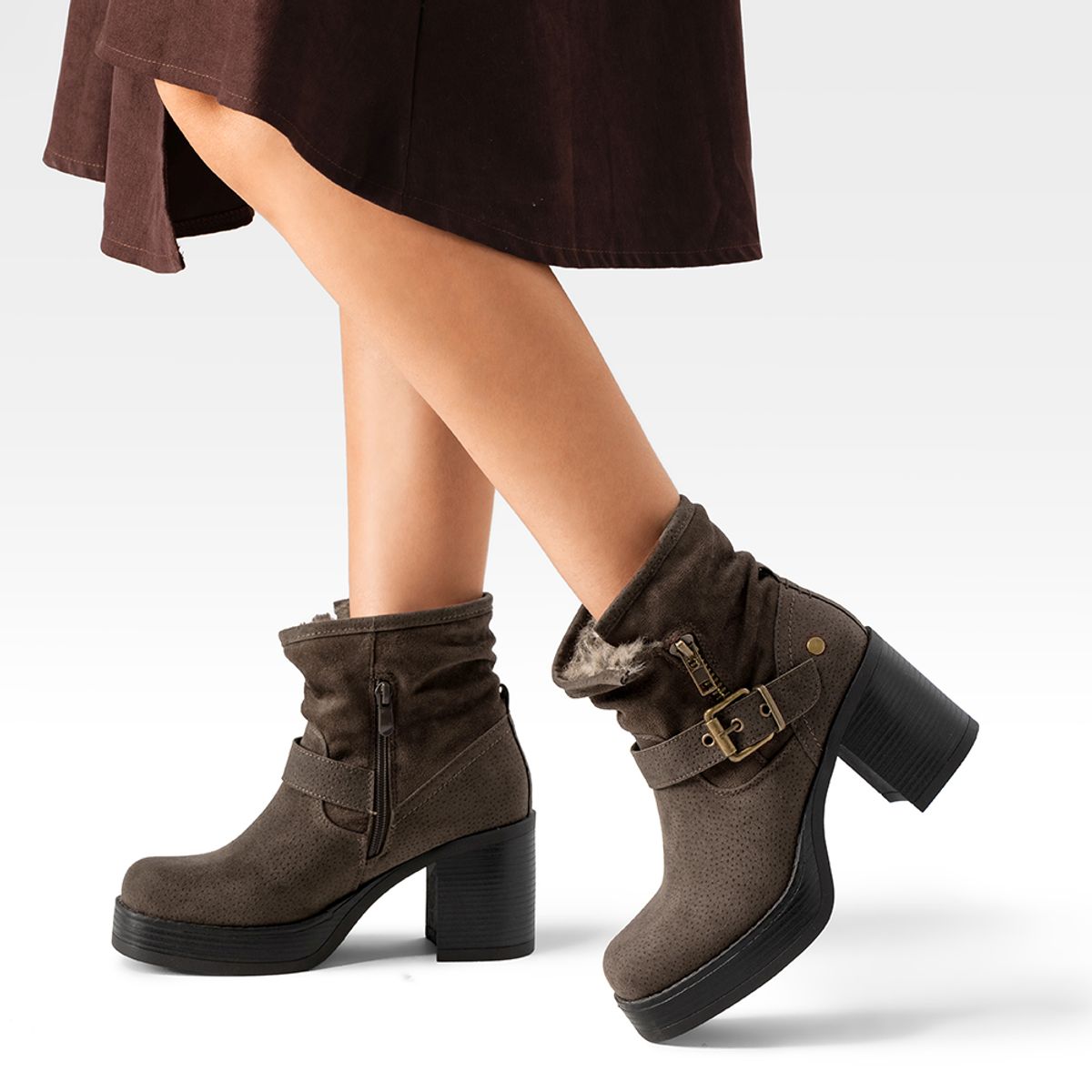 WEIDE - Botin Casual Mujer Taco Grueso Con Felpa Comodo Weide CZY608