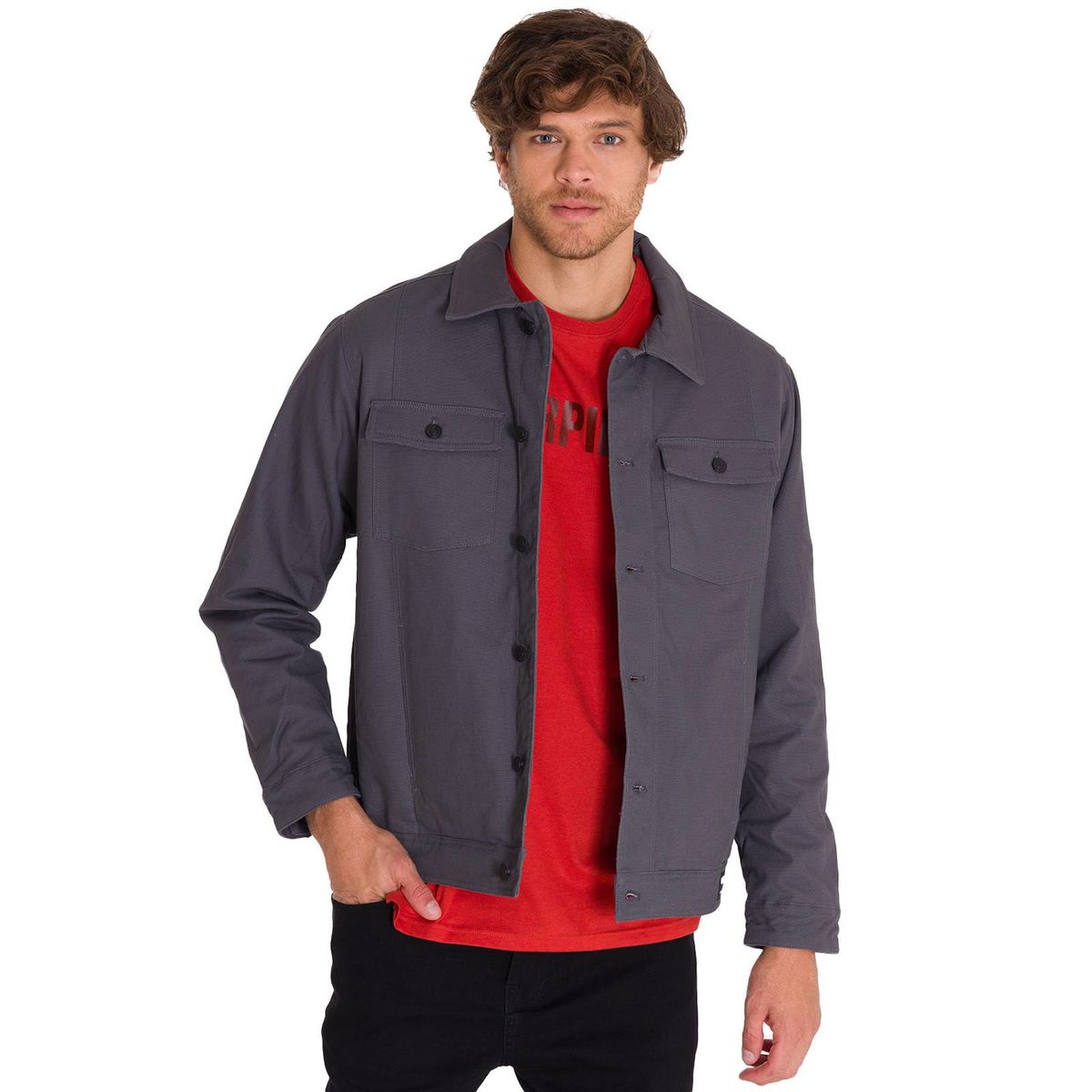 CAT - Chaqueta Trucker Hombre Gris CAT