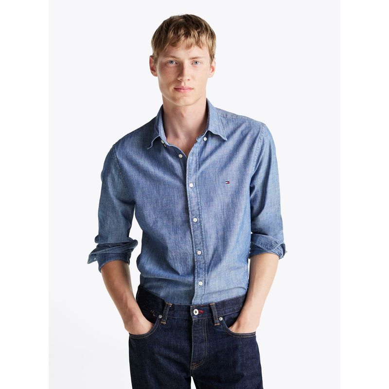 TOMMY HILFIGER - Camisa Chambray Solid Regular Fit Azul Tommy Hilfiger