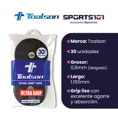 TOALSON - Grip de Tenis Ultra Grip Overgrip Pack 30 Uds Negro