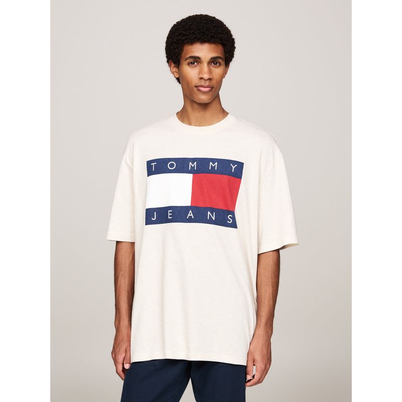 TOMMY HILFIGER - Polera Melange Flag Relaxed Fit Beige Tommy Hilfiger