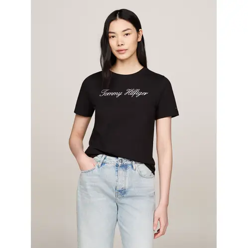 TOMMY HILFIGER - Polera de Logo Script Regular Fit Negro