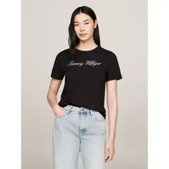 TOMMY HILFIGER - Polera de Logo Script Regular Fit Negro