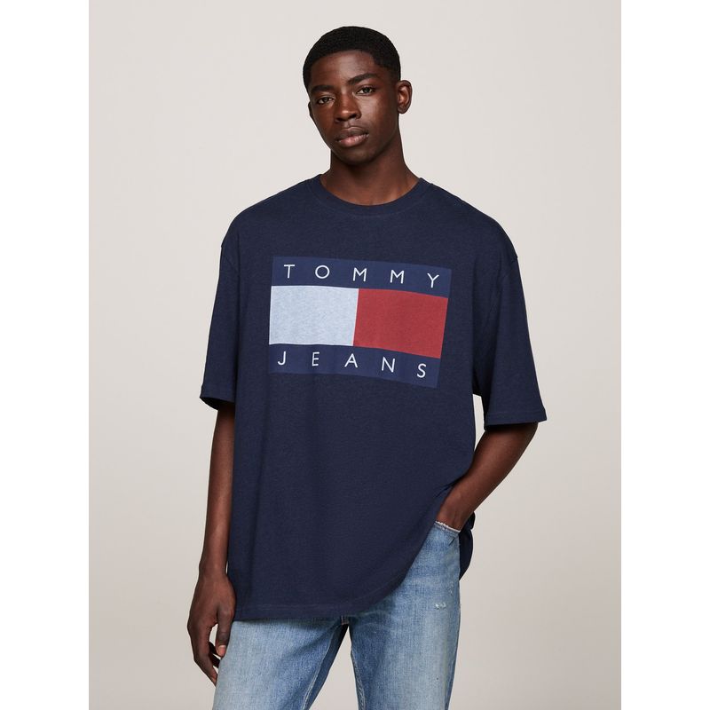 TOMMY HILFIGER - Polera Melange Flag Relaxed Fit Azul Tommy Hilfiger