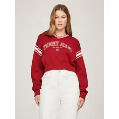 TOMMY HILFIGER - Sweater Cropped Varsity Logo Rojo