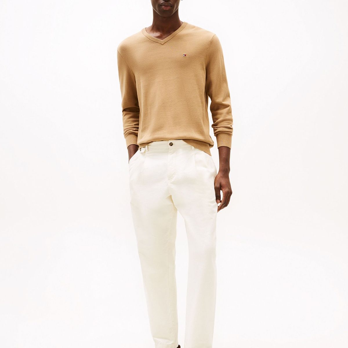 TOMMY HILFIGER - Sweater Básico Signature V-Neck Café Tommy Hilfiger