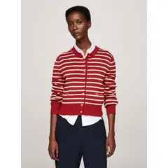 TOMMY HILFIGER - Cárdigan De Rayas C-Neck Slim Fit Rojo
