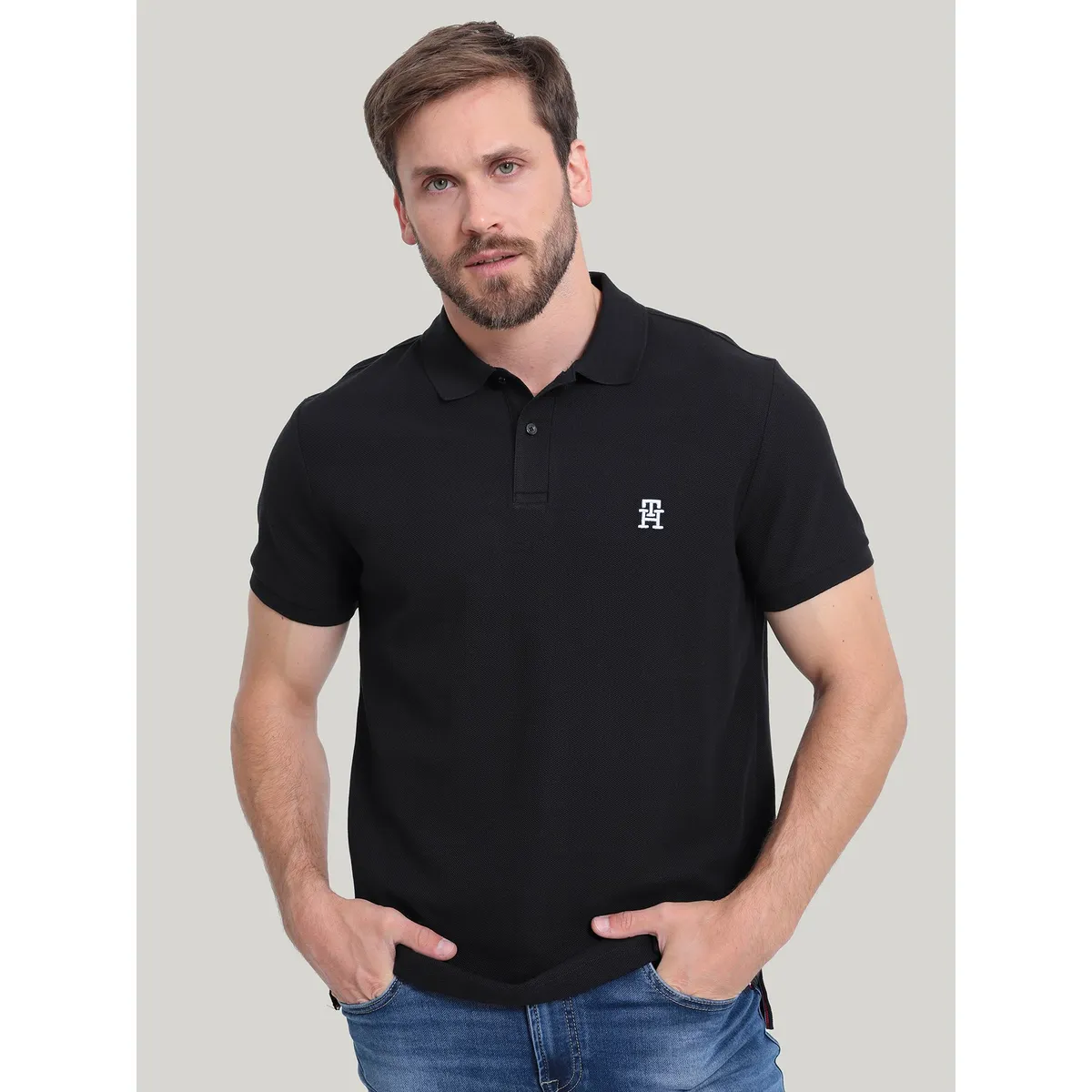 TOMMY HILFIGER - Polo Con Logo De Monogram Negro Tommy Hilfiger
