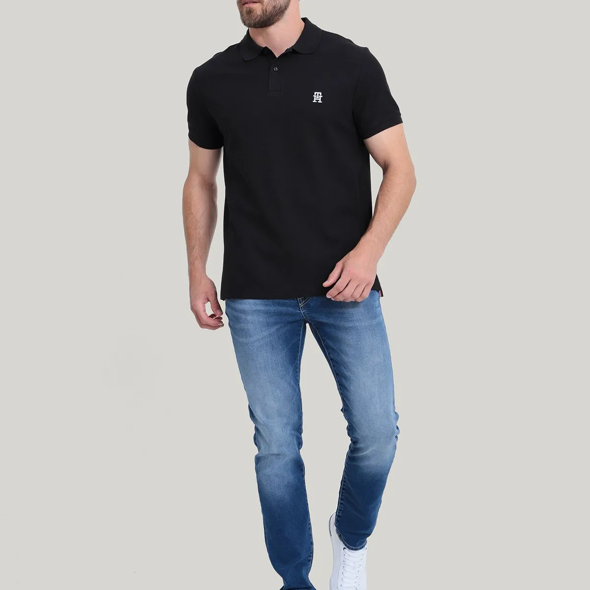 TOMMY HILFIGER - Polo Con Logo De Monogram Negro Tommy Hilfiger