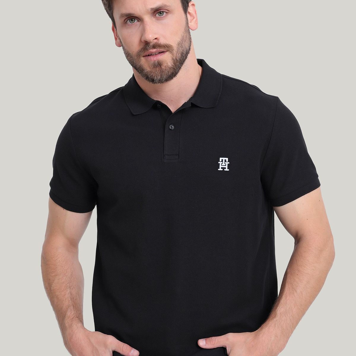 TOMMY HILFIGER - Polo Con Logo De Monogram Negro Tommy Hilfiger