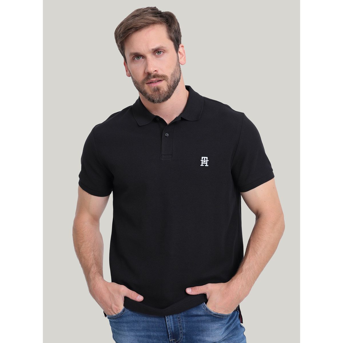 TOMMY HILFIGER - Polo Con Logo De Monogram Negro Tommy Hilfiger