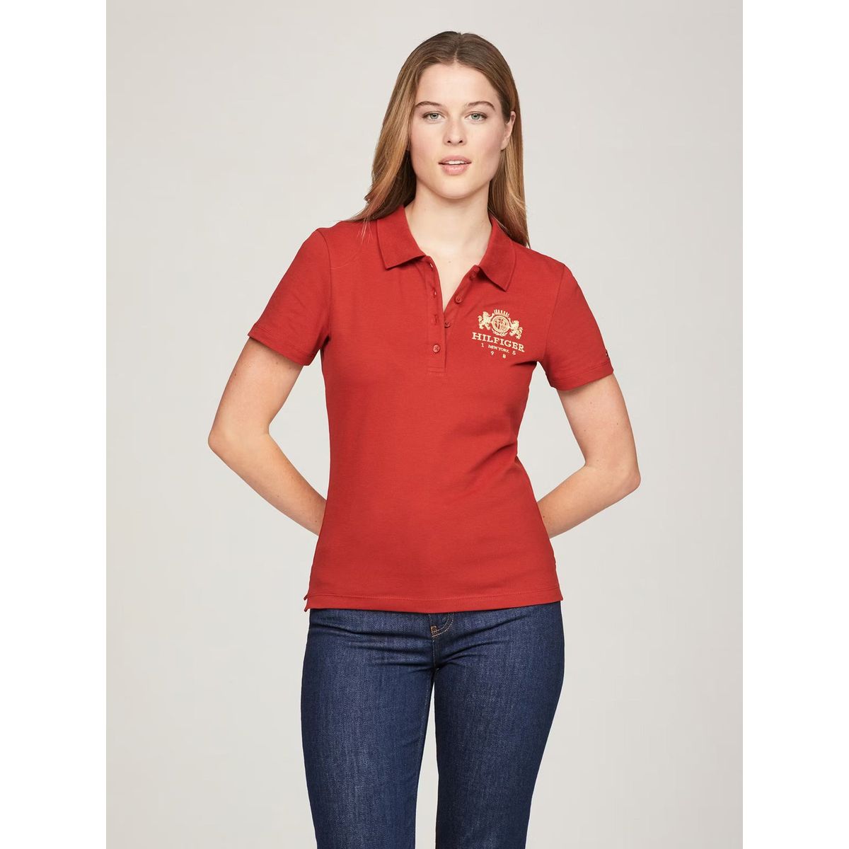 TOMMY HILFIGER - Polo Varsity Crest y Slim Fit Rojo Tommy Hilfiger
