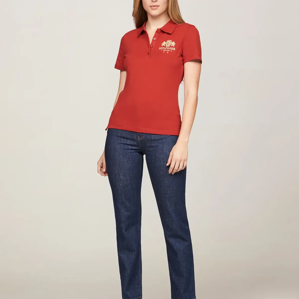 TOMMY HILFIGER - Polo Varsity Crest y Slim Fit Rojo Tommy Hilfiger