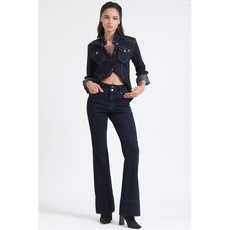 LIOLA - Jeans Flare Tiro Medio, Doble Pretina, Indigo Liola