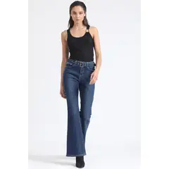 LIOLA - Jeans Flare Tiro Medio, Con Cinturon, Azul