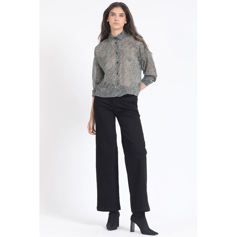 LIOLA - Jeans Straight Color, Tiro Medio, Con Bordado, Negro Liola