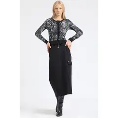 LIOLA - Falda Larga Cargo, Negro