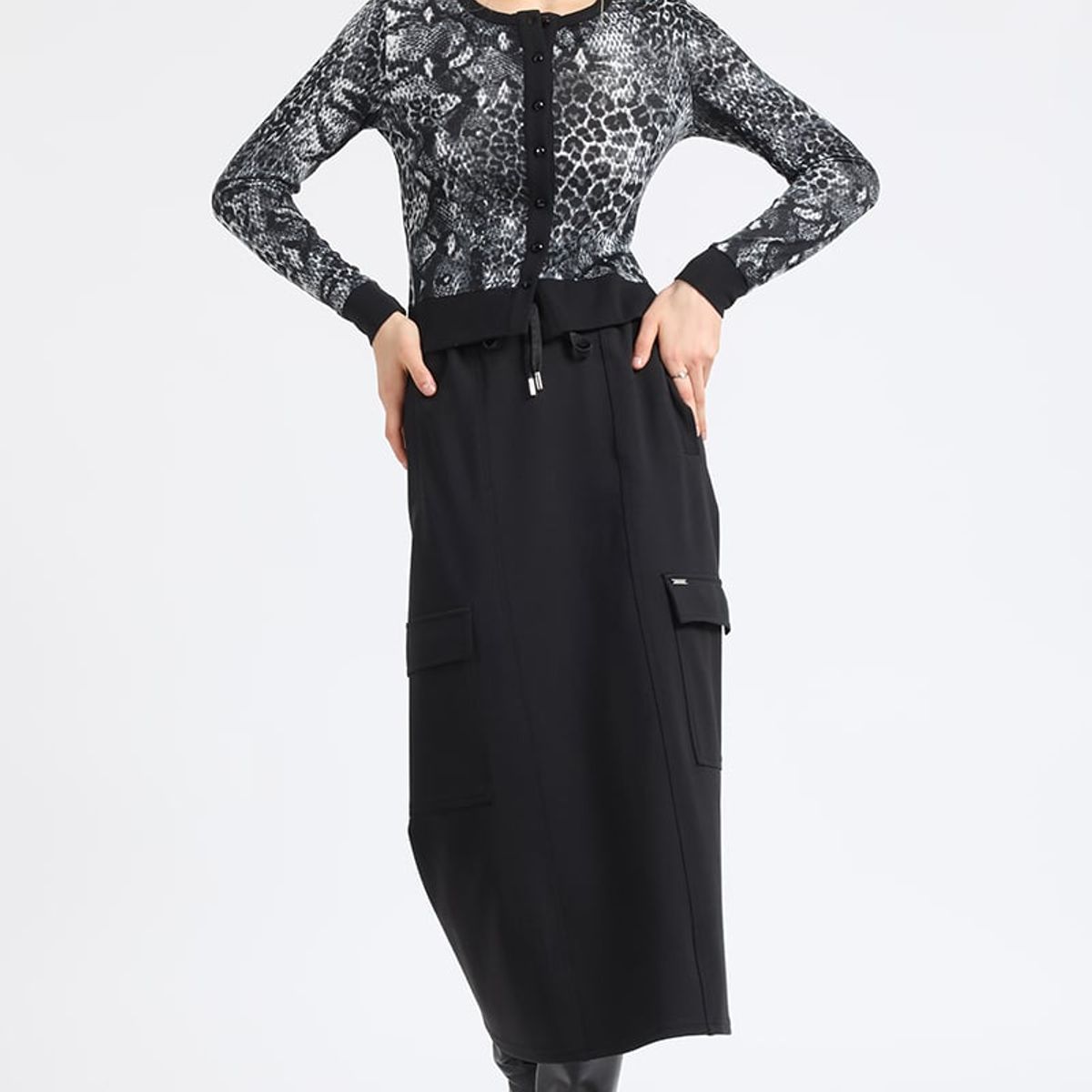 LIOLA - Falda Larga Cargo, Negro Liola