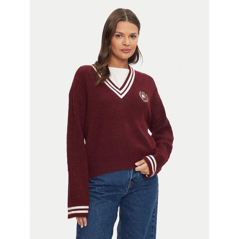 TOMMY HILFIGER - Sweater Preppy Crest Logo Burdeo Tommy Hilfiger