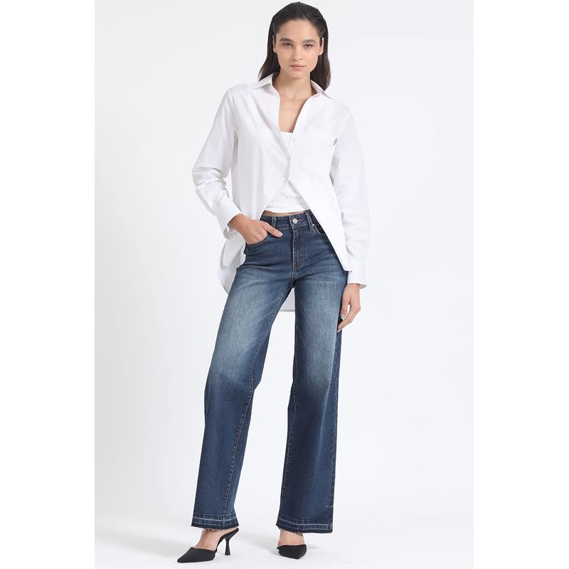 LIOLA - Jeans Straight Tiro Medio, Desgaste, Indigo Liola