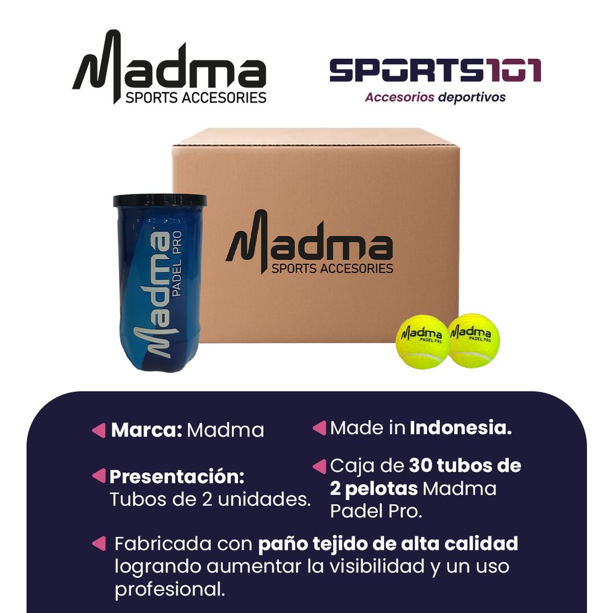GENERICO - Caja De Pelotas Pádel Madma Padel Pro - 30 Tarros de 2 Uds