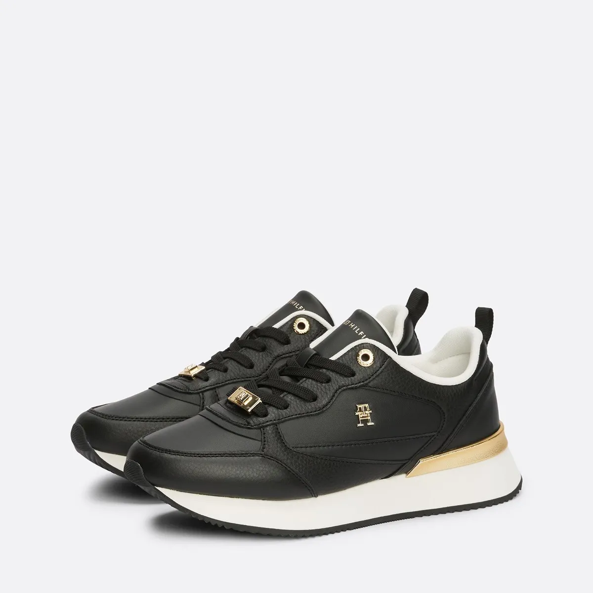 TOMMY HILFIGER - Zapatillas Feminine Running De Cuero Negro Tommy Hilfiger