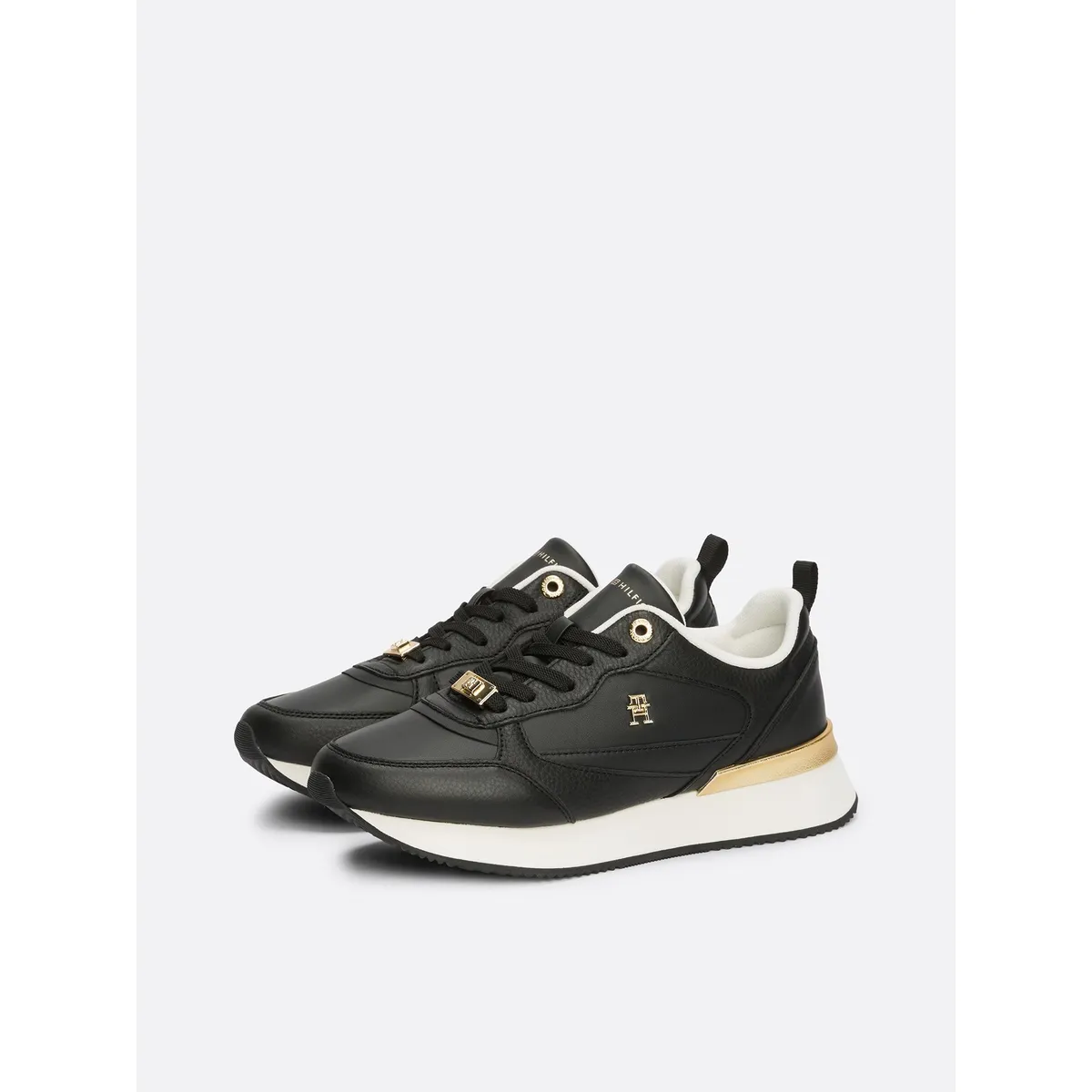 TOMMY HILFIGER - Zapatillas Feminine Running De Cuero Negro Tommy Hilfiger