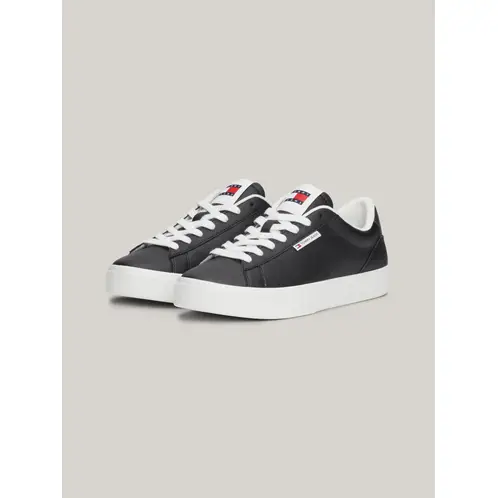 TOMMY HILFIGER - Zapatillas Cuero Cupsole Metallic Negro