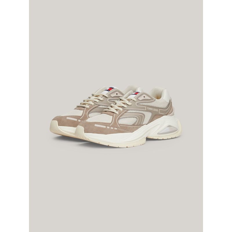 TOMMY HILFIGER - Zapatillas De Cuero Trendy Retro Runner Beige Tommy Hilfiger