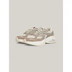 TOMMY HILFIGER - Zapatillas De Cuero Trendy Retro Runner Beige
