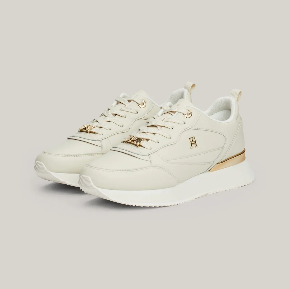 TOMMY HILFIGER - Zapatillas Feminine Running De Cuero Beige Tommy Hilfiger